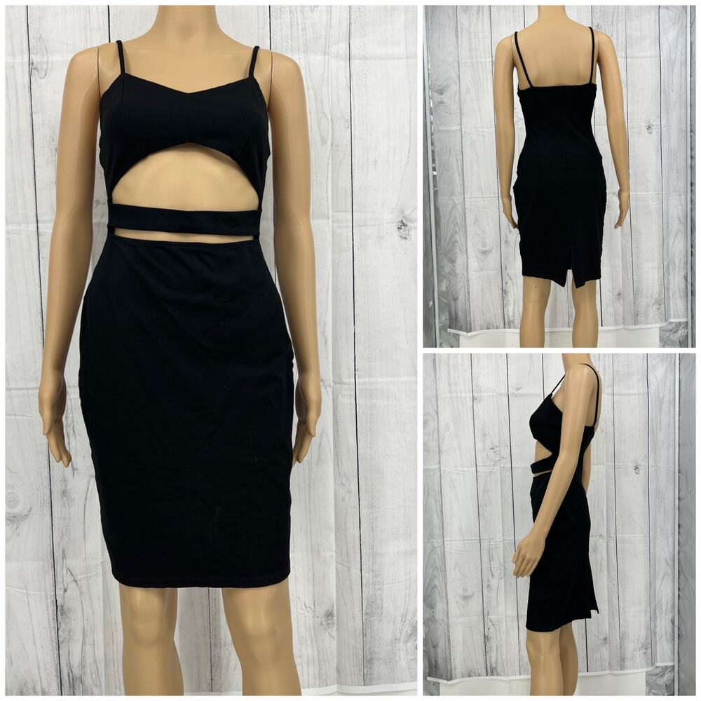 Privy SMALL Womens Black Keyhole Sleeveless Bodycon Mini Dress